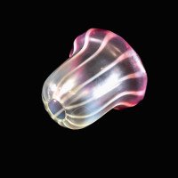 Striped Vaseline Glass Shade with Ribbed Bell Shape & Soft Pink Accents - Thumbnail 9