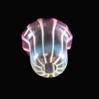 Striped Vaseline Glass Shade with Ribbed Bell Shape & Soft Pink Accents - Thumbnail 10
