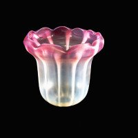 Striped Vaseline Glass Shade with Ribbed Bell Shape & Soft Pink Accents - Thumbnail 12