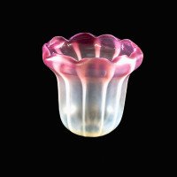 Striped Vaseline Glass Shade with Ribbed Bell Shape & Soft Pink Accents - Thumbnail 13