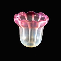Striped Vaseline Glass Shade with Ribbed Bell Shape & Soft Pink Accents - Thumbnail 14