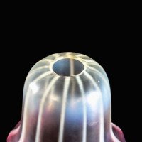 Striped Vaseline Glass Shade with Ribbed Bell Shape & Soft Pink Accents - Thumbnail 15