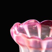 Striped Vaseline Glass Shade with Ribbed Bell Shape & Soft Pink Accents - Thumbnail 16