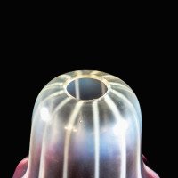 Striped Vaseline Glass Shade with Ribbed Bell Shape & Soft Pink Accents - Thumbnail 17