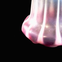 Striped Vaseline Glass Shade with Ribbed Bell Shape & Soft Pink Accents - Thumbnail 18