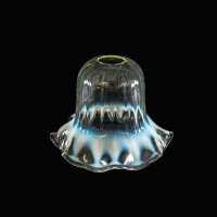 A Set of Five Vaseline Glass Shades with Wavy Ruffled Rims & Blue Hues - Thumbnail 10