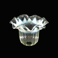 A Set of Five Vaseline Glass Shades with Wavy Ruffled Rims & Blue Hues - Thumbnail 14