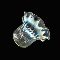 A Set of Five Vaseline Glass Shades with Wavy Ruffled Rims & Blue Hues - Thumbnail 17