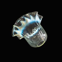 A Set of Five Vaseline Glass Shades with Wavy Ruffled Rims & Blue Hues - Thumbnail 19