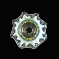 A Set of Five Vaseline Glass Shades with Wavy Ruffled Rims & Blue Hues - Thumbnail 20