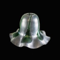 Frosted Vaseline Glass Shade with Green Teardrop Accents & Ruffled Rim - Thumbnail 2