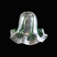 Frosted Vaseline Glass Shade with Green Teardrop Accents & Ruffled Rim - Thumbnail 3