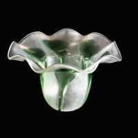 Frosted Vaseline Glass Shade with Green Teardrop Accents & Ruffled Rim - Thumbnail 5