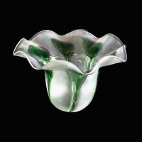 Frosted Vaseline Glass Shade with Green Teardrop Accents & Ruffled Rim - Thumbnail 6