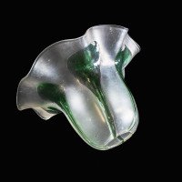 Frosted Vaseline Glass Shade with Green Teardrop Accents & Ruffled Rim - Thumbnail 8