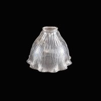 Set of Six Clear Ribbed Glass Shades with Bell Shape and Ruffled Rims c.1900 - Thumbnail 7