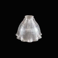 Set of Six Clear Ribbed Glass Shades with Bell Shape and Ruffled Rims c.1900 - Thumbnail 8