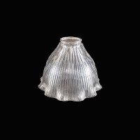 Set of Six Clear Ribbed Glass Shades with Bell Shape and Ruffled Rims c.1900 - Thumbnail 9