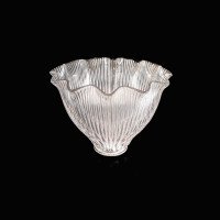 Set of Six Clear Ribbed Glass Shades with Bell Shape and Ruffled Rims c.1900 - Thumbnail 11
