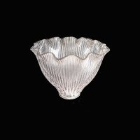Set of Six Clear Ribbed Glass Shades with Bell Shape and Ruffled Rims c.1900 - Thumbnail 12