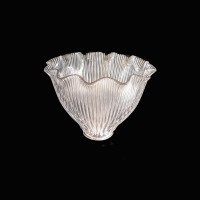 Set of Six Clear Ribbed Glass Shades with Bell Shape and Ruffled Rims c.1900 - Thumbnail 13