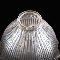 Set of Six Clear Ribbed Glass Shades with Bell Shape and Ruffled Rims c.1900 - Thumbnail 22