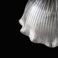 Set of Six Clear Ribbed Glass Shades with Bell Shape and Ruffled Rims c.1900 - Thumbnail 23