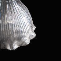 Set of Six Clear Ribbed Glass Shades with Bell Shape and Ruffled Rims c.1900 - Thumbnail 25