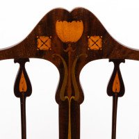 Liberty & Co., Arts & Crafts Mahogany Side Chair with Fruitwood Floral Inlaid Decor - Thumbnail 10