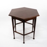 Liberty & Co., attributed. An Aesthetic Movement Hexagonal Side Table with Herringbone Inlay - Thumbnail 2