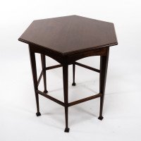 Liberty & Co., attributed. An Aesthetic Movement Hexagonal Side Table with Herringbone Inlay - Thumbnail 4