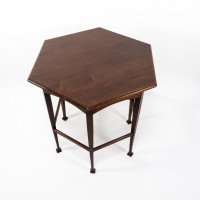 Liberty & Co., attributed. An Aesthetic Movement Hexagonal Side Table with Herringbone Inlay - Thumbnail 10
