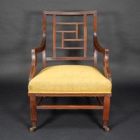 E. W. Godwin Attributed, Anglo-Japanese Aesthetic Movement Ebonised Armchair with a Lattice Style Back - Thumbnail 2