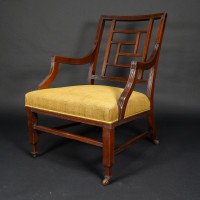 E. W. Godwin Attributed, Anglo-Japanese Aesthetic Movement Ebonised Armchair with a Lattice Style Back - Thumbnail 3