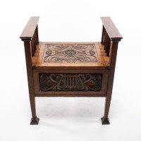A. W. Simpson Attributed, Arts & Crafts Oak Piano Stool with Carved Floral Decoration - Thumbnail 2