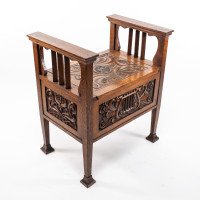 A. W. Simpson Attributed, Arts & Crafts Oak Piano Stool with Carved Floral Decoration