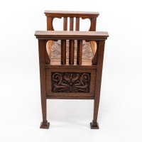 A. W. Simpson Attributed, Arts & Crafts Oak Piano Stool with Carved Floral Decoration - Thumbnail 3