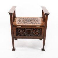 A. W. Simpson Attributed, Arts & Crafts Oak Piano Stool with Carved Floral Decoration - Thumbnail 5