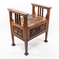 A. W. Simpson Attributed, Arts & Crafts Oak Piano Stool with Carved Floral Decoration - Thumbnail 6