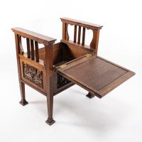 A. W. Simpson Attributed, Arts & Crafts Oak Piano Stool with Carved Floral Decoration - Thumbnail 8