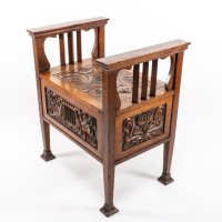 A. W. Simpson Attributed, Arts & Crafts Oak Piano Stool with Carved Floral Decoration - Thumbnail 10