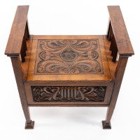 A. W. Simpson Attributed, Arts & Crafts Oak Piano Stool with Carved Floral Decoration - Thumbnail 11