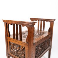 A. W. Simpson Attributed, Arts & Crafts Oak Piano Stool with Carved Floral Decoration - Thumbnail 13