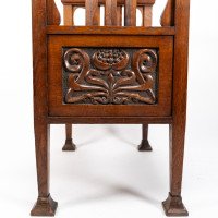 A. W. Simpson Attributed, Arts & Crafts Oak Piano Stool with Carved Floral Decoration - Thumbnail 17