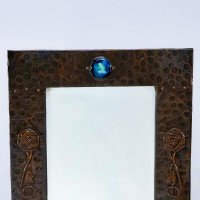 Liberty & Co., Arts & Crafts copper mirror with Ruskin jewel - Thumbnail 6