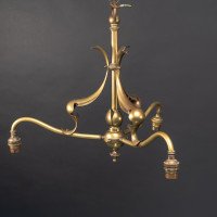 A Nice Quality Pair of Arts & Crafts Brass Three Branch Ceiling Lights - Thumbnail 5