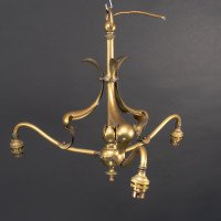A Nice Quality Pair of Arts & Crafts Brass Three Branch Ceiling Lights - Thumbnail 6