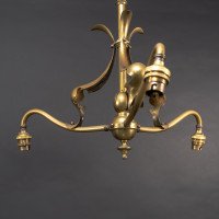 A Nice Quality Pair of Arts & Crafts Brass Three Branch Ceiling Lights - Thumbnail 16