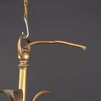 A Nice Quality Pair of Arts & Crafts Brass Three Branch Ceiling Lights - Thumbnail 20