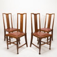 Morris & Co., Designed in the Offices of Richard Norman Shaw, Possibly by W. Lethaby. Four Arts and Crafts Oak Dining Chairs - Thumbnail 3